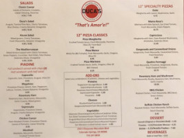 Duca's Neapolitan Pizza menu