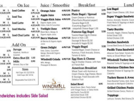 Windmill Coffee House menu