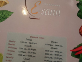 Esann Thai menu