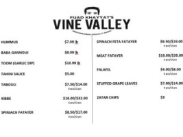 Fuad Khayyat's Vine Valley menu