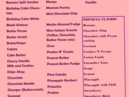 Stocking Ice Cream Parlor menu