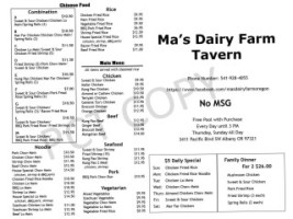 Ma’s Dairy Farm menu