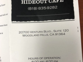 Hideout Cafe Breakfast, Coffee, Lunch, Fresh Juices And Catering menu