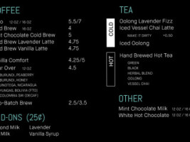 Vessel Craft Coffee menu