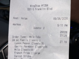 Wingstop menu