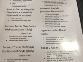 Karlito’s Grill Taquería menu