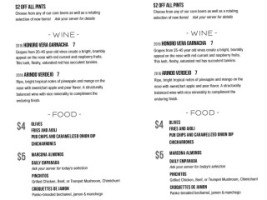 Alaro Craft Brewery, Restaurant Cocktail Bar menu