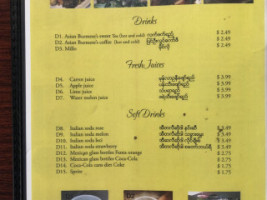 Asian Burmese Restaraunt menu