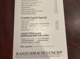 Kanzi Sushi Hibachi menu