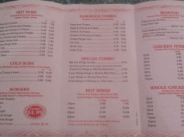 Yum's Subs menu