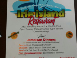 Irie Island Jamaican menu