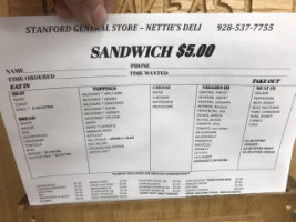 Stanford General Store menu