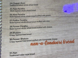 Indian Fusion menu