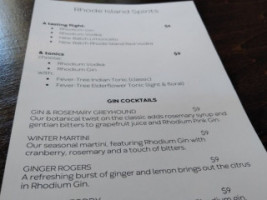 Rhode Island Spirits Distillery Tasting Room menu