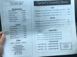 Goebel’s Country Store menu