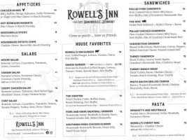 Rowell's Inn menu