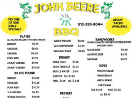 John Beere Bbq menu