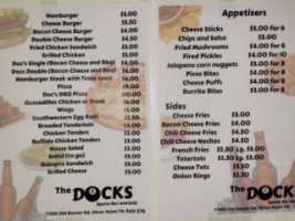 The Docks Sports menu