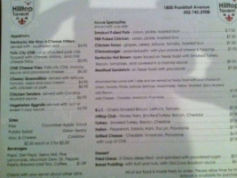 The Hilltop Tavern menu