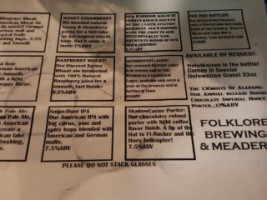 Folklore Brewing Meadery menu