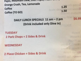 Craig's Diner menu