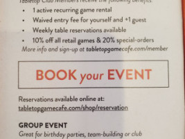 Tabletop Game Café menu