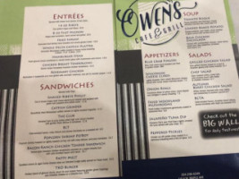 Owen's Cafe Grill menu