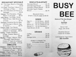 Busy Bee menu