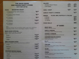 Back Door Pizza menu