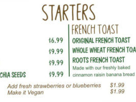 Roots Lounge Organic Eatery Coffee menu