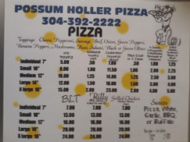 Possum Holler Pizza menu