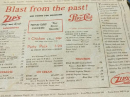 Zip's Drive In menu