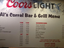 Al's Corral menu