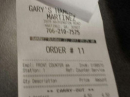 Gary's Hamburgers menu