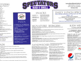 Spectators Grill menu