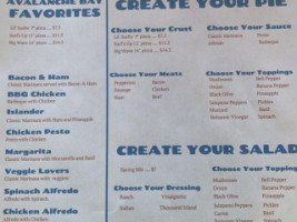 Avalanche Bay Pizza And Snow menu