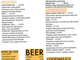 Tsehay Ethiopian Restaurant And Bar menu