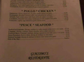 Giacomo's menu