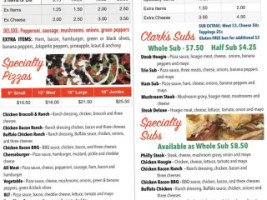 Clark's Pizzeria Llc menu