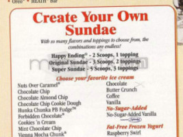 Friendly's Ice Cream Shop menu