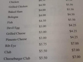 Willis Sandwich Shop menu