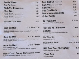 Vua Bún Bò Cali menu