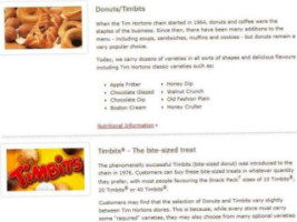 Tim Horton's menu