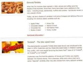 Tim Horton's menu