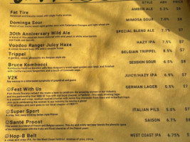 New Belgium Brewing Taproom menu