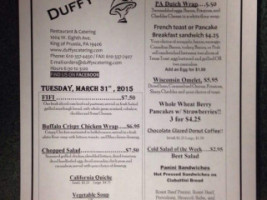 Duffy's Catering menu