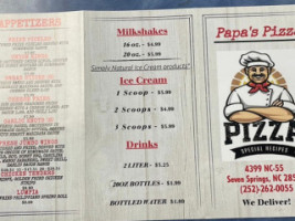 Papa's Pizza menu