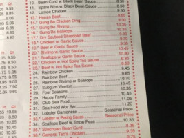 Number One Chinese Take Out menu