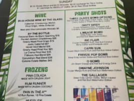 Backwater Jacks menu