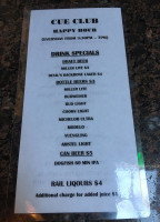 Cue Club Cafe menu